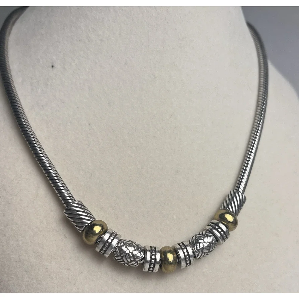 Brighton Travis Necklace Thick Snake Chain Slide Barrel Bead Silver Gold Tone - Picture 4 of 16